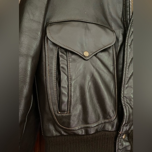 Vtg Van Cort Brown 4 Pockets Faux Fur Collar Leather Jacket Adult Size 40 - Picture 4 of 16